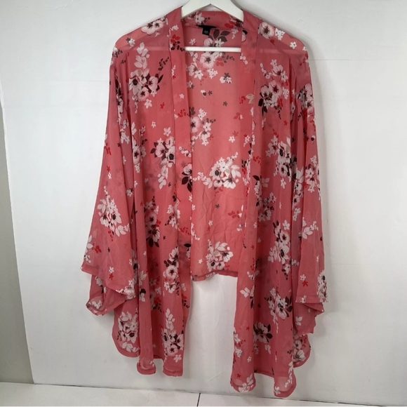 Torrid chiffon floral kimono size 3/4 pink cherry blossom print - Picture 6 of 14